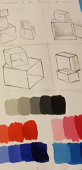 Perspective Sketch of Boxes and Paint Shading Study