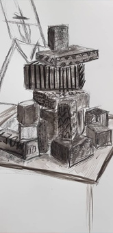 Perspective Charcoal Drawing of Boxes