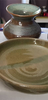 Glazed Ceramic Vessels and Plate
